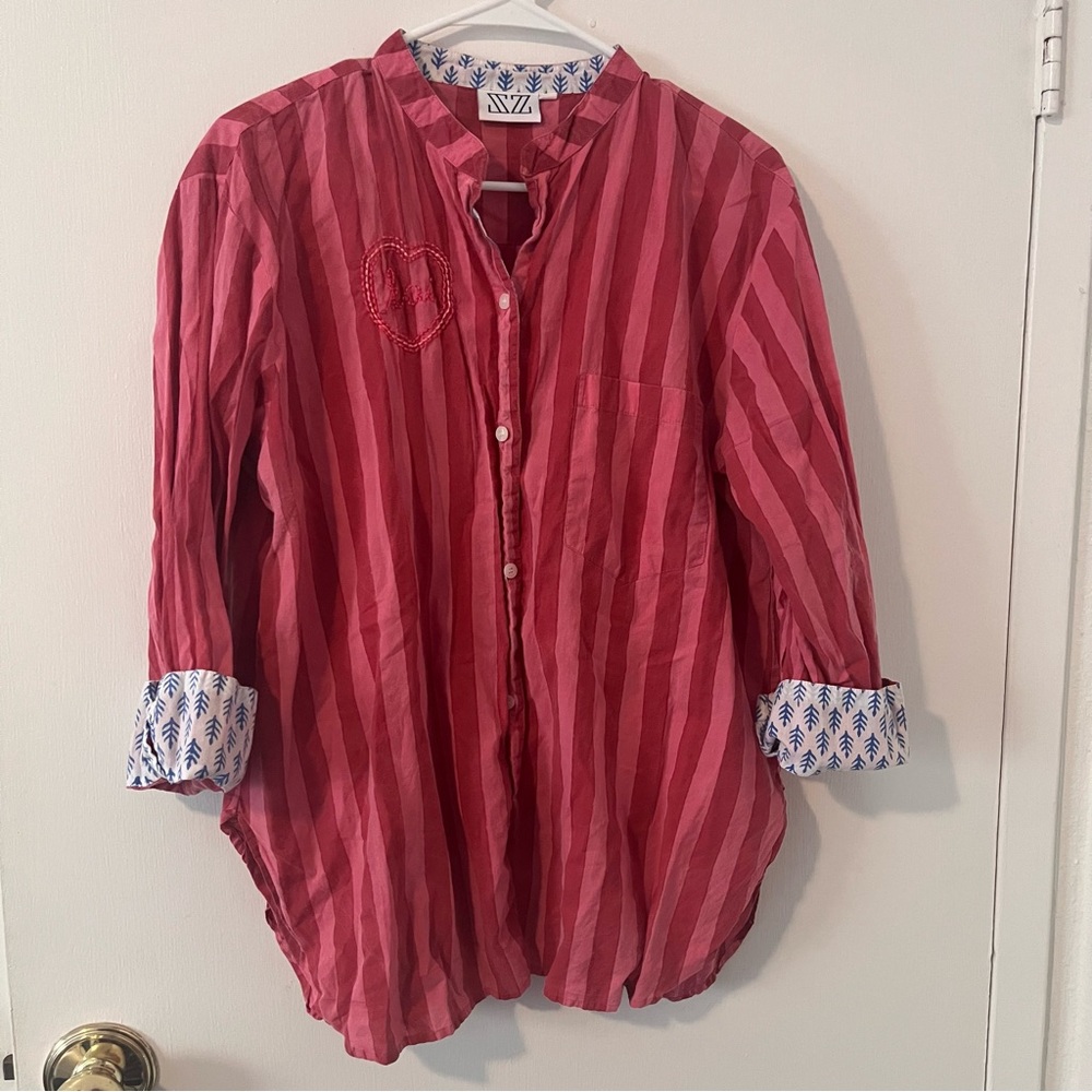 SZ Blockprints Sarah Zellweger Women’s Long Sleeve Button Down Large Pink